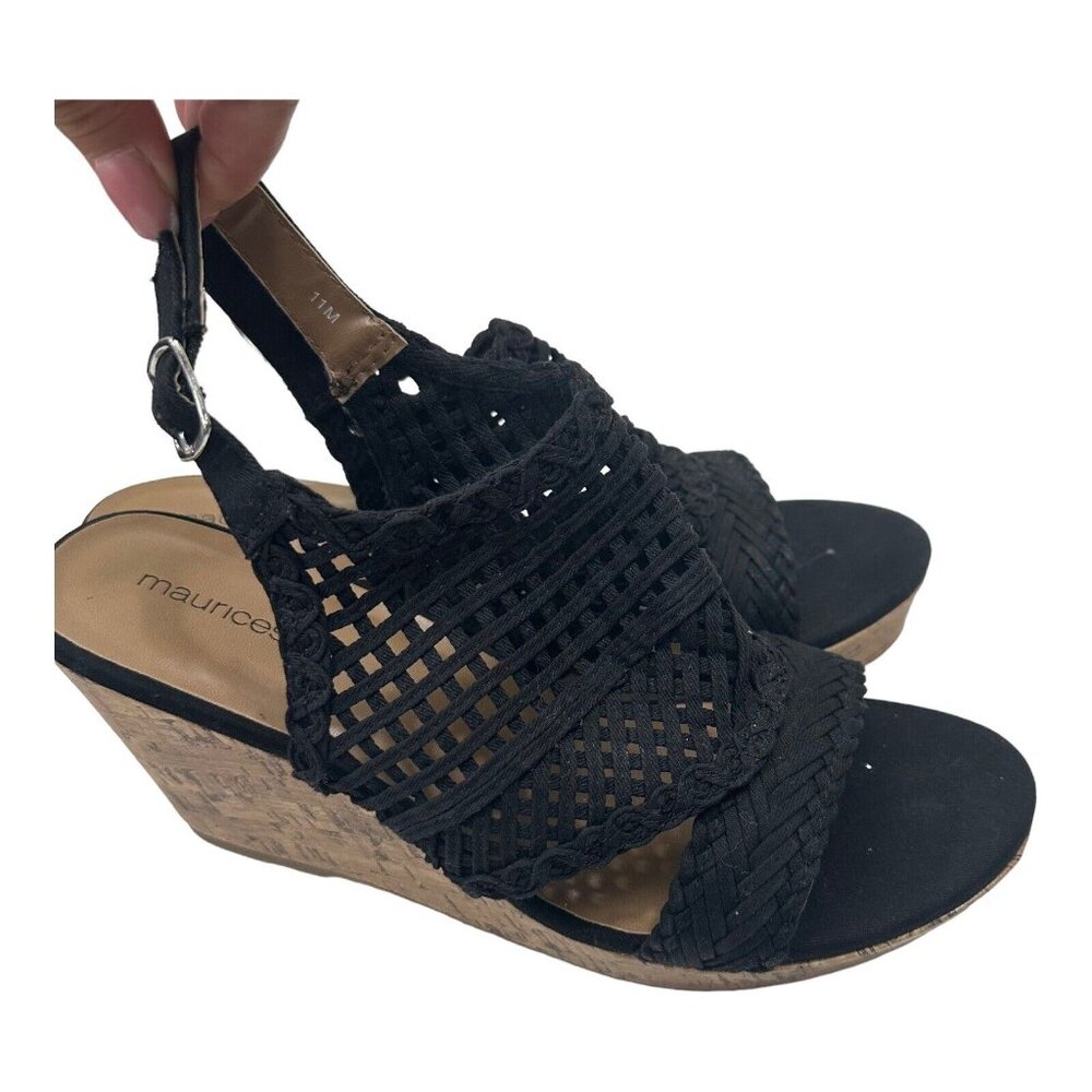 Maurices Harmony Women SZ 11 Black Fabric Strappy Platform Wedge Heels Casual - Picture 7 of 12